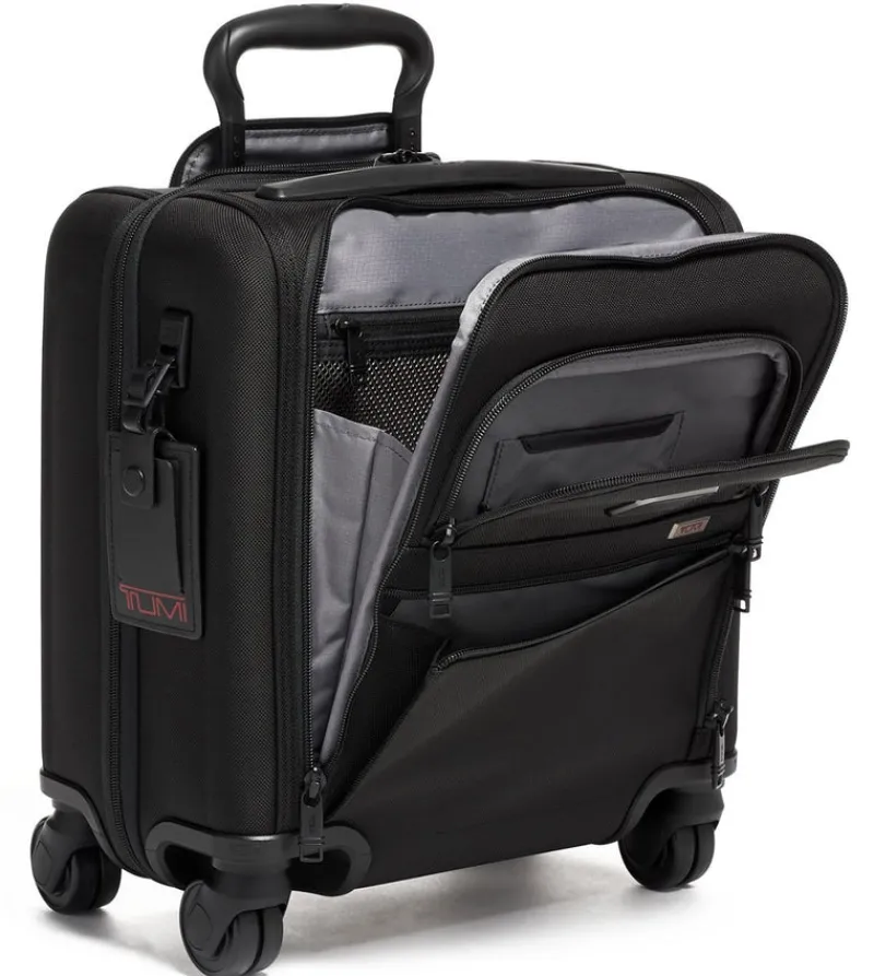 London Luggage Softside Luggage-Alpha 3 Compact 4 Wheeled Brief- Black