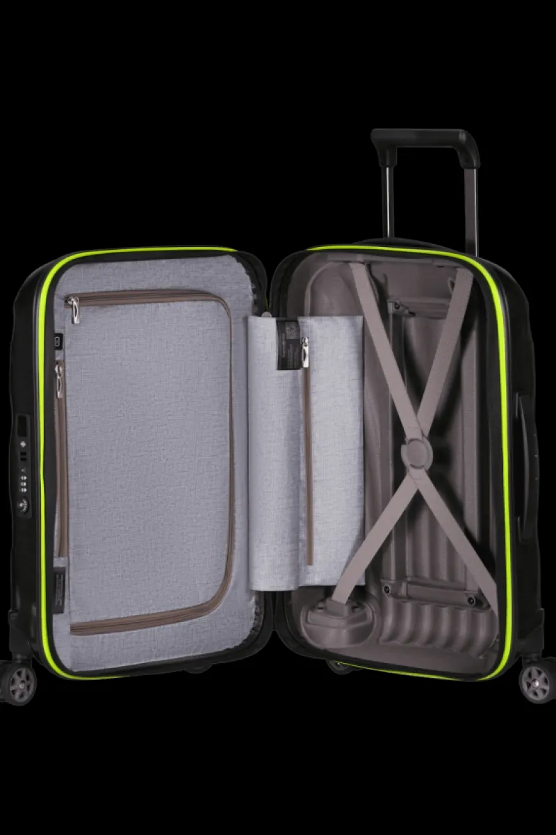 Samsonite Spinner (4 Wheel) | Hardside Luggage-C-Lite Spinner (4 wheels) 55cm Expandable Cabin - Black/Lime
