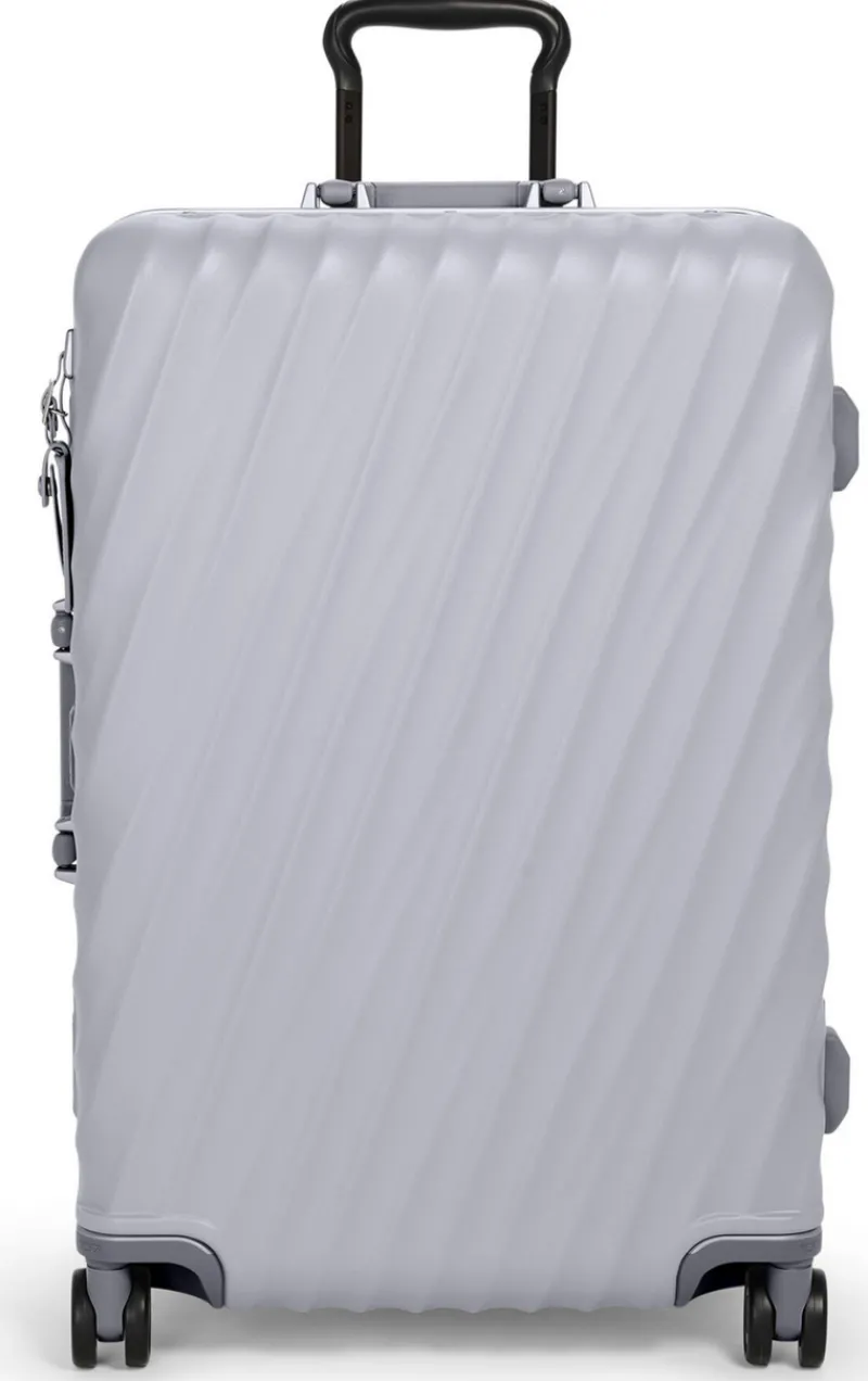 London Luggage Spinner (4 Wheel) | Hardside Luggage-19 Degree Frame Short Trip 4 Wheeled Checked Luggage 66cm - Pearl Grey