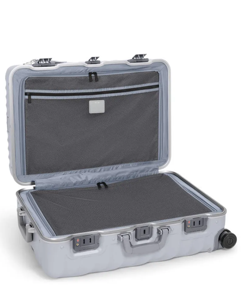 London Luggage Spinner (4 Wheel) | Hardside Luggage-19 Degree Frame Short Trip 4 Wheeled Checked Luggage 66cm - Pearl Grey