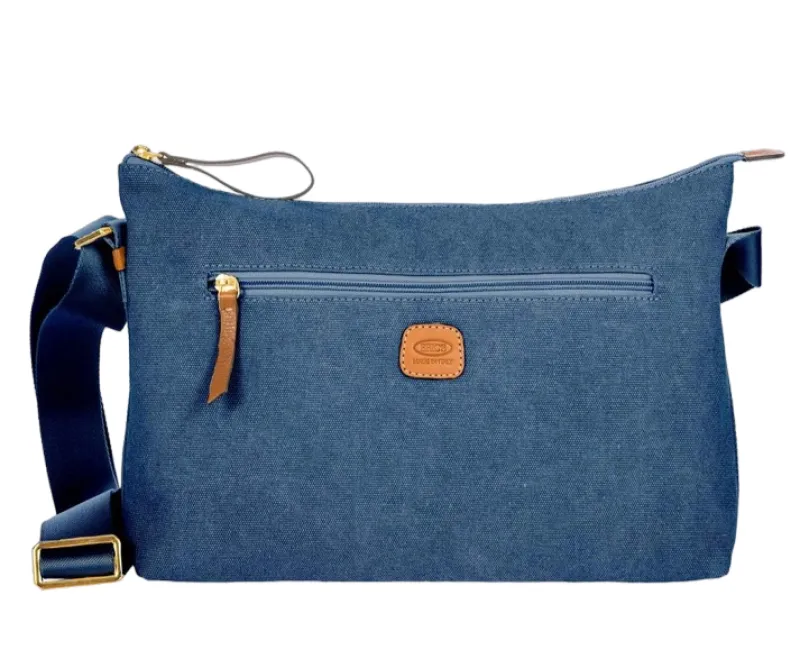Brics Shoulder Bags-Sorrento Coated Canvas Cotton Shoulderbag L Marta - Ocean Blue