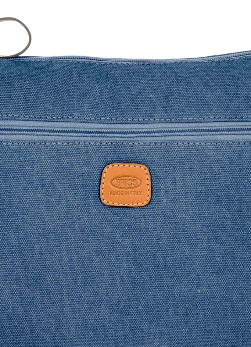 Brics Shoulder Bags-Sorrento Coated Canvas Cotton Shoulderbag L Marta - Ocean Blue