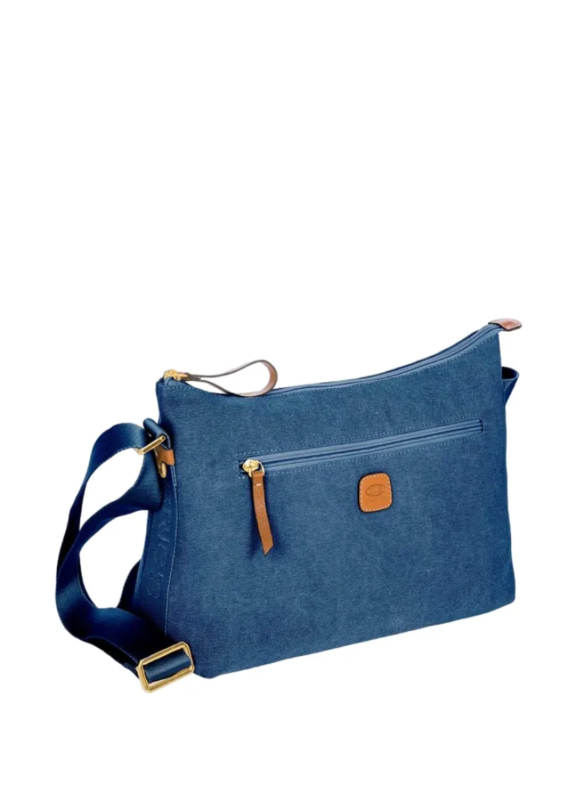 Brics Shoulder Bags-Sorrento Coated Canvas Cotton Shoulderbag L Marta - Ocean Blue