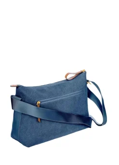 Brics Shoulder Bags-Sorrento Coated Canvas Cotton Shoulderbag L Marta - Ocean Blue