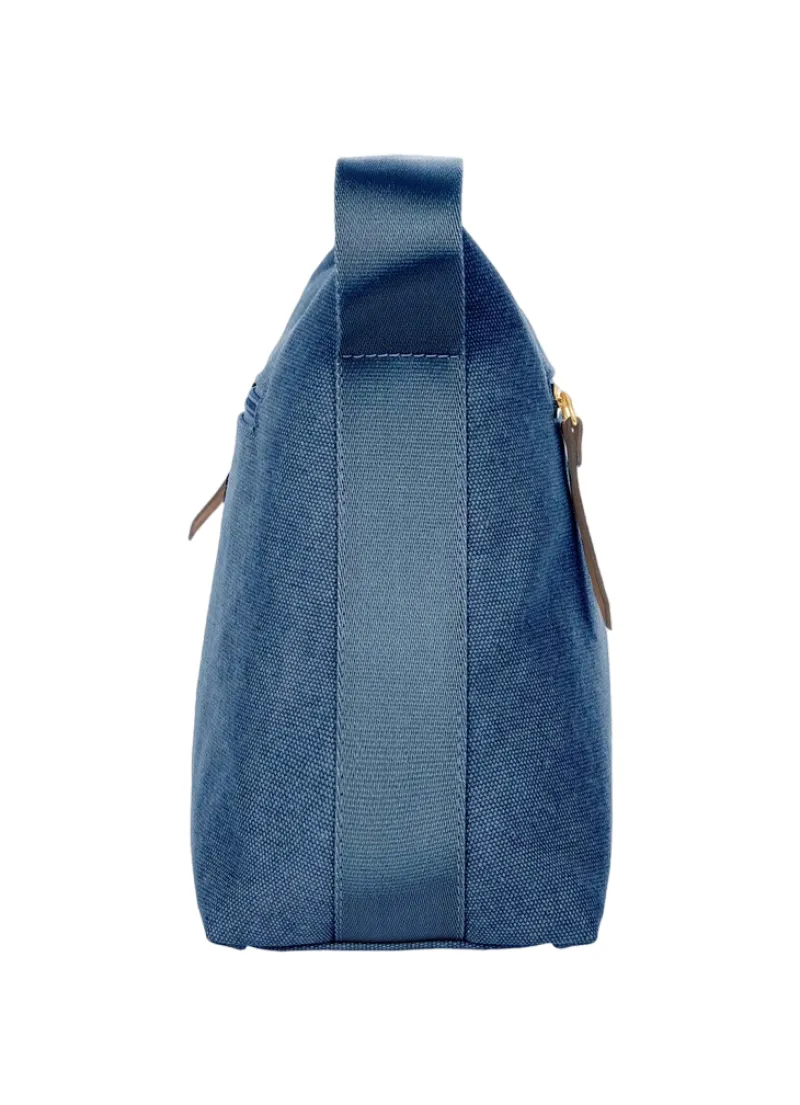 Brics Shoulder Bags-Sorrento Coated Canvas Cotton Shoulderbag L Marta - Ocean Blue