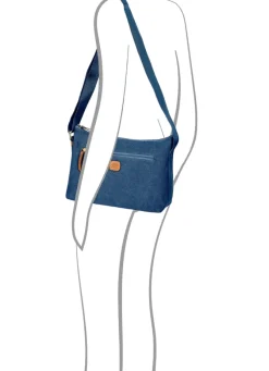 Brics Shoulder Bags-Sorrento Coated Canvas Cotton Shoulderbag L Marta - Ocean Blue