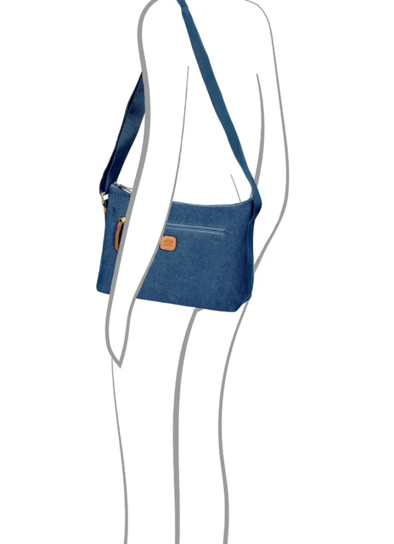 Brics Shoulder Bags-Sorrento Coated Canvas Cotton Shoulderbag L Marta - Ocean Blue