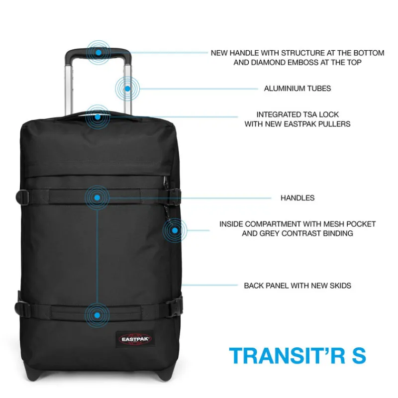 Eastpak Upright (2 Wheel) | Cabin Luggage-TRANSIT'R Small Trolley - Black (Black)