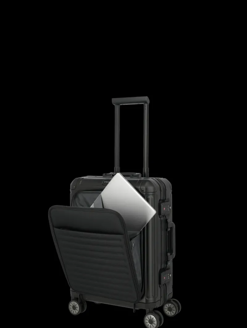 Travelite Spinner (4 Wheel) | Aluminium Luggage-Next Spinner (4 wheels) 55cm with Front Pocket - Black