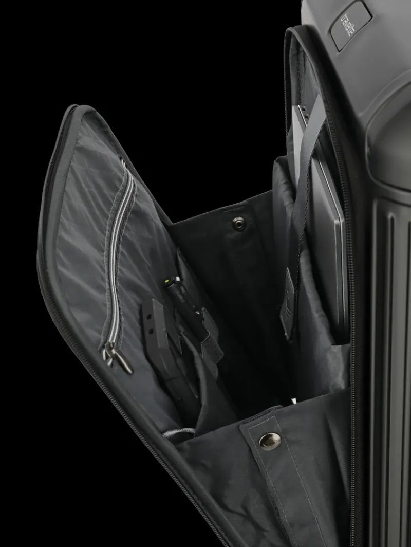 Travelite Spinner (4 Wheel) | Aluminium Luggage-Next Spinner (4 wheels) 55cm with Front Pocket - Black