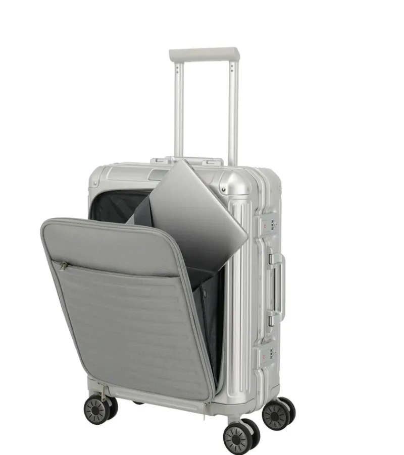 Travelite Spinner (4 Wheel) | Aluminium Luggage-Next Spinner (4 wheels) 55cm with Front Pocket - Silver