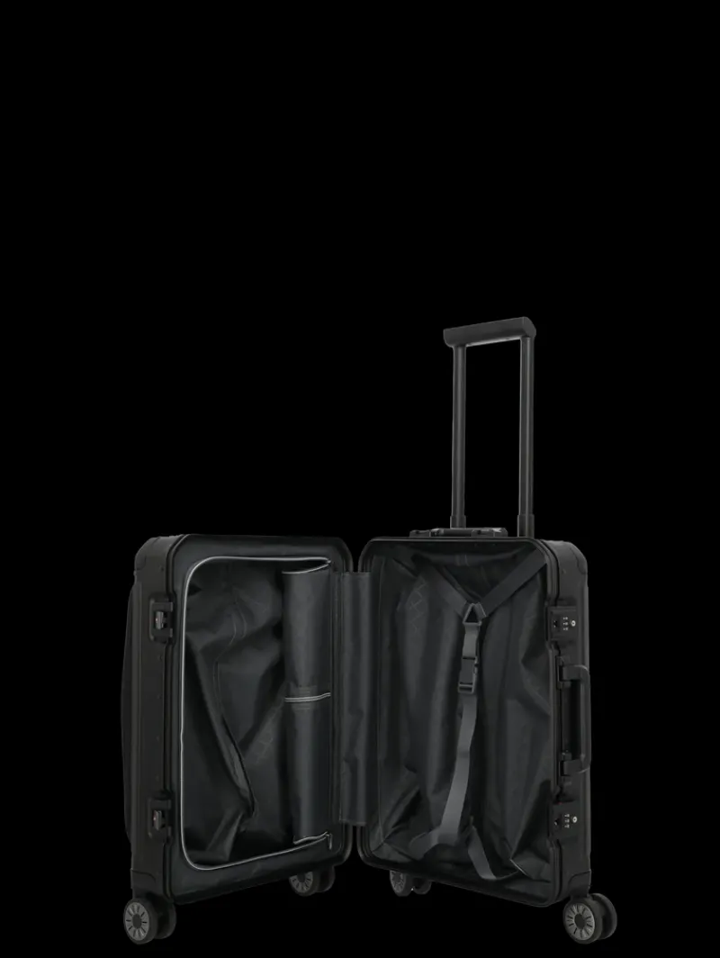 Travelite Spinner (4 Wheel) | Aluminium Luggage-Next Spinner (4 wheels) 55cm with Front Pocket - Black