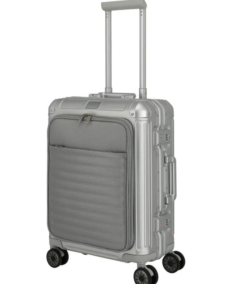 Travelite Spinner (4 Wheel) | Aluminium Luggage-Next Spinner (4 wheels) 55cm with Front Pocket - Silver
