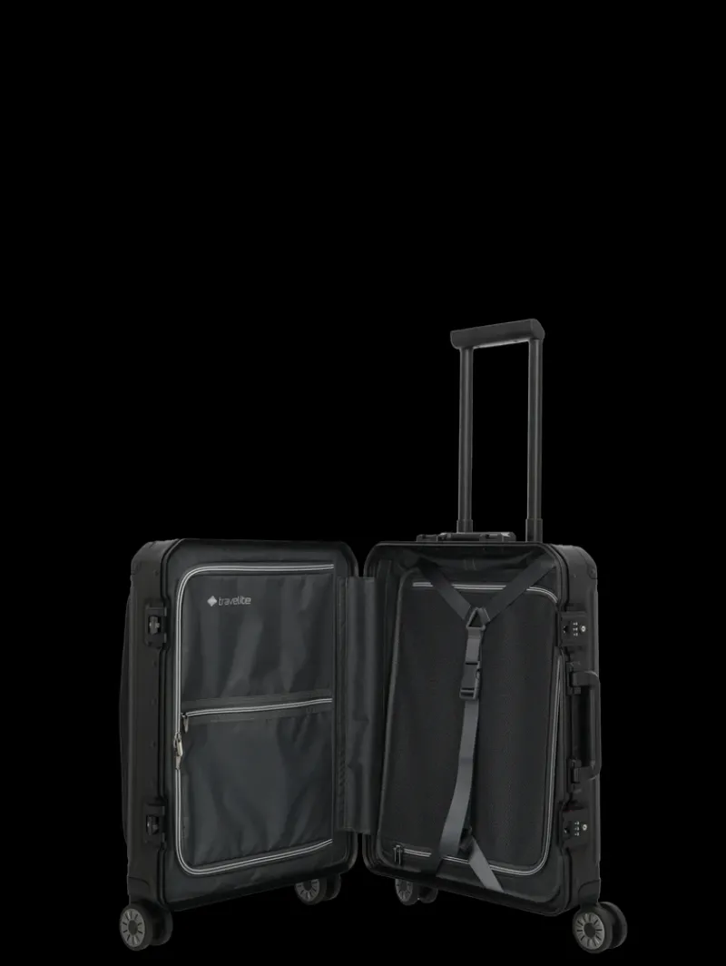 Travelite Spinner (4 Wheel) | Aluminium Luggage-Next Spinner (4 wheels) 55cm with Front Pocket - Black